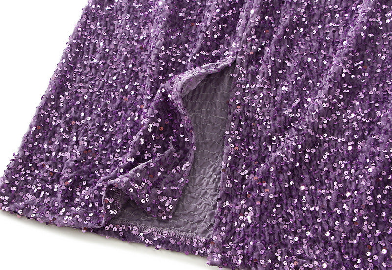 Textured Sequin Column Midi Skirt - purple - 4