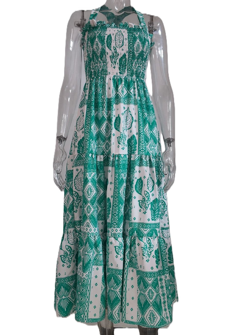 Floral Tiered Maxi Dress With Bow Straps - Green