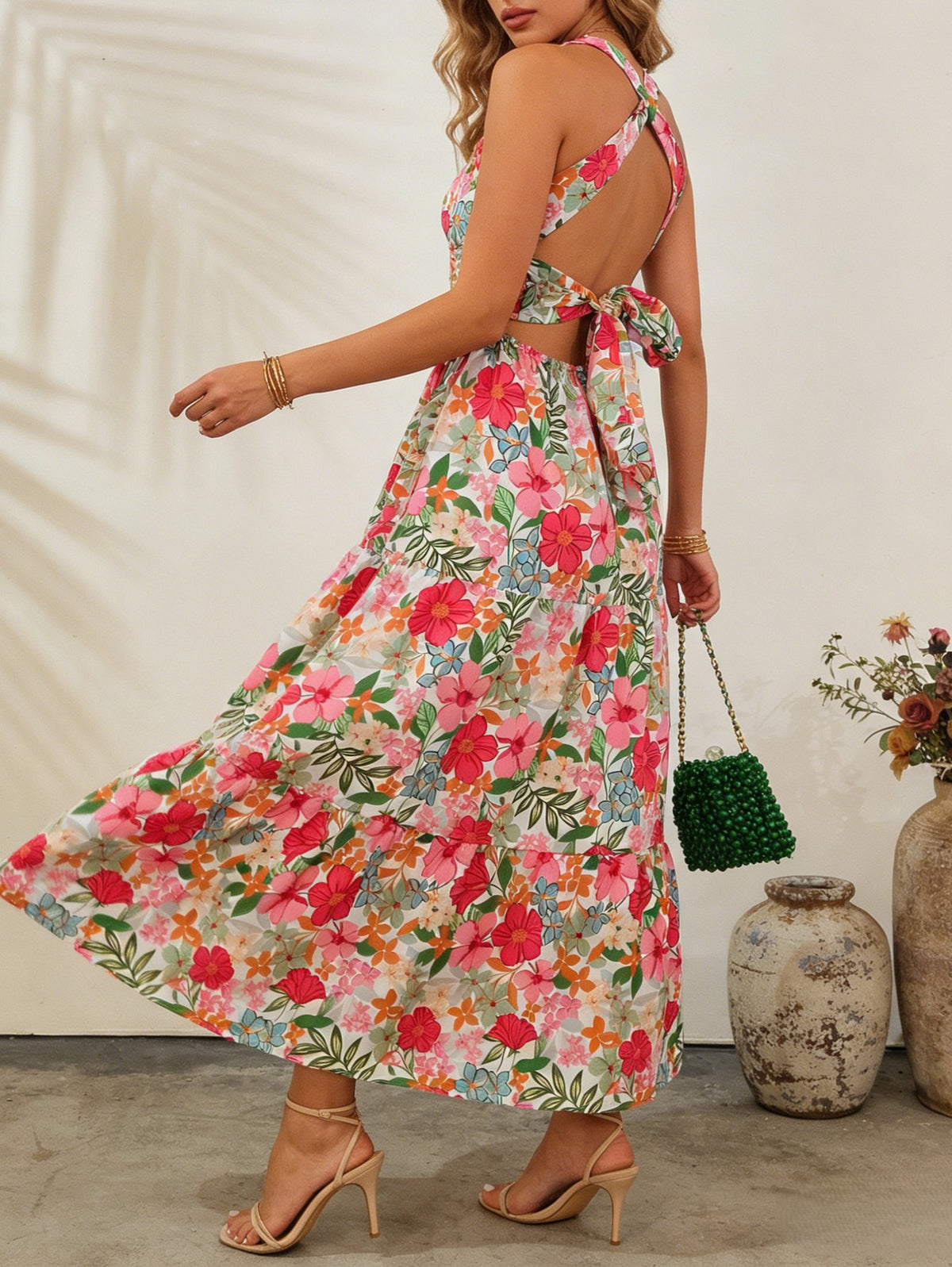Floral Tiered Maxi Dress With Bow Straps