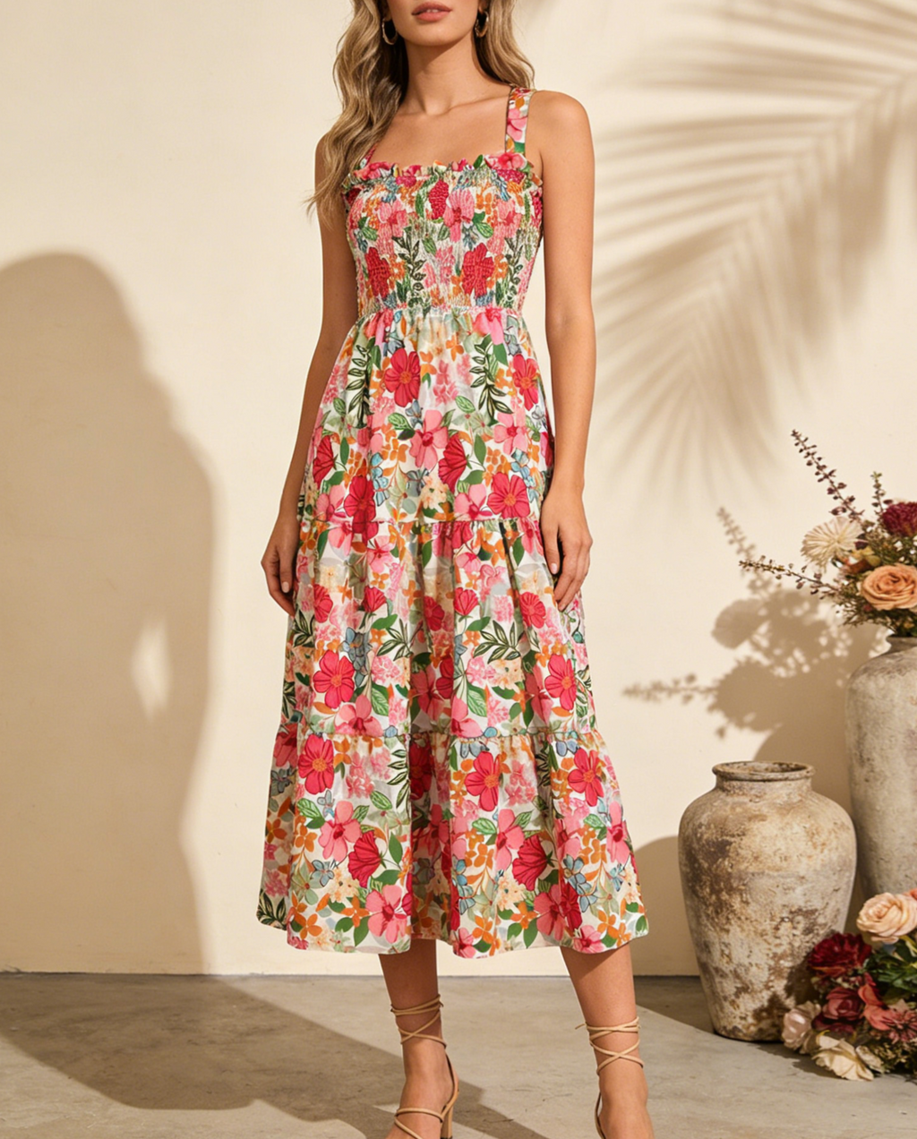 Floral Tiered Maxi Dress With Bow Straps - view 1
