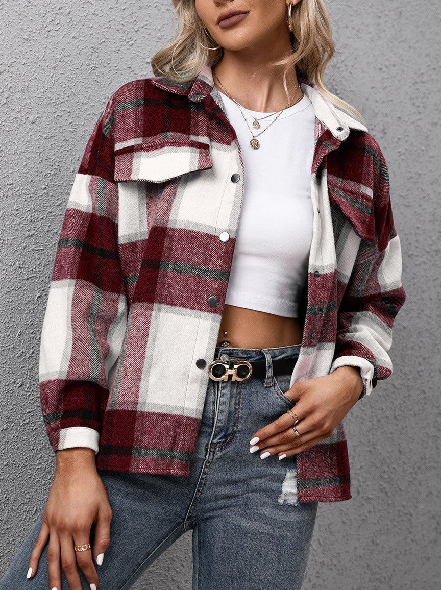 Buffalo Check Shacket With Sherpa Collar