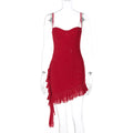 Sparkle Ruched Asymmetric Ruffle Mini Dress - Red