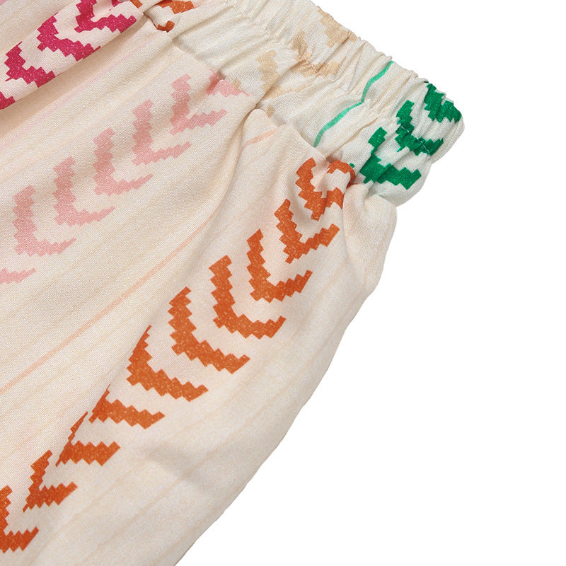 Chevron Stripe Tiered Boho Maxi Skirt - Apricot - 6