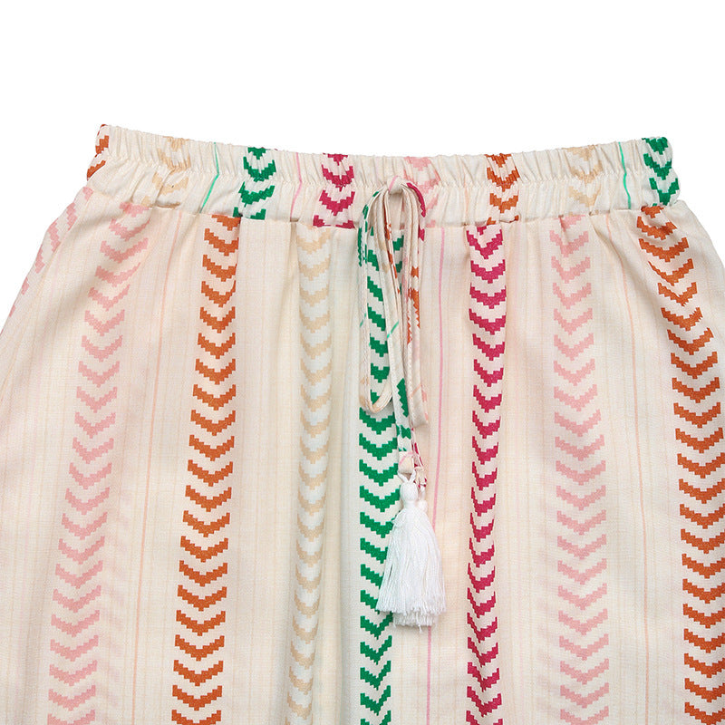 Chevron Stripe Tiered Boho Maxi Skirt - Apricot - 7