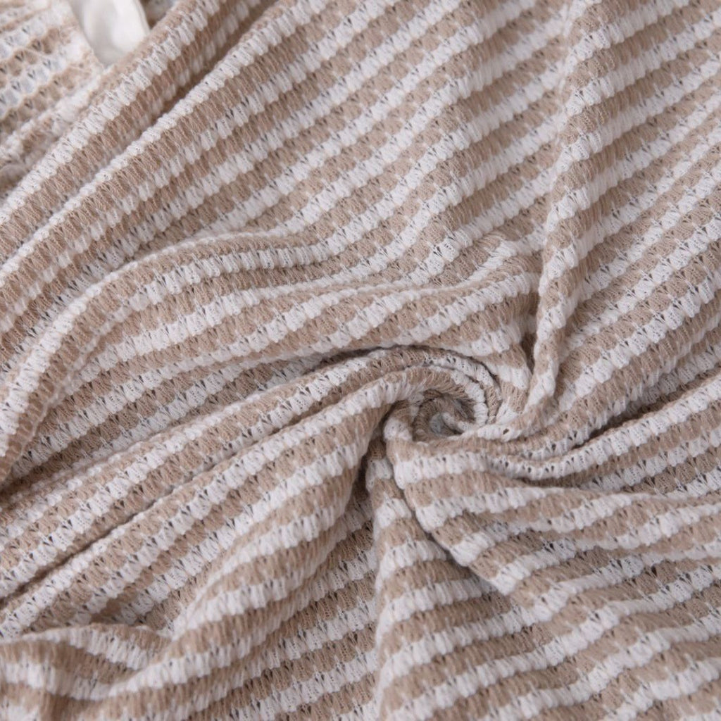Striped Knit Drawstring Waist Mini Dress - Apricot - 2