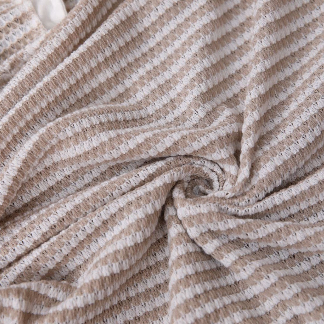 Striped Knit Drawstring Waist Mini Dress - Apricot - 2