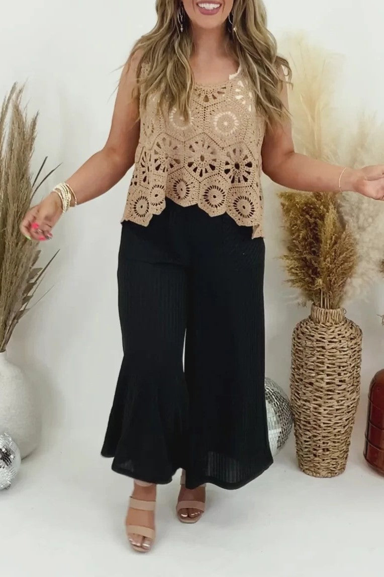 Crochet Lace Scalloped Hem Tank Top - Beige - 7
