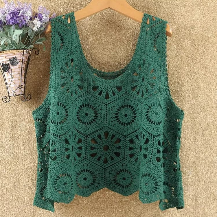 Crochet Lace Scalloped Hem Tank Top - Green
