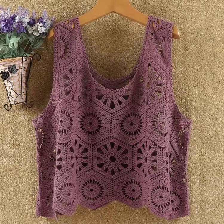 Crochet Lace Scalloped Hem Tank Top - Purple