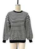 Striped Open Back Crewneck Knit Sweater - Black
