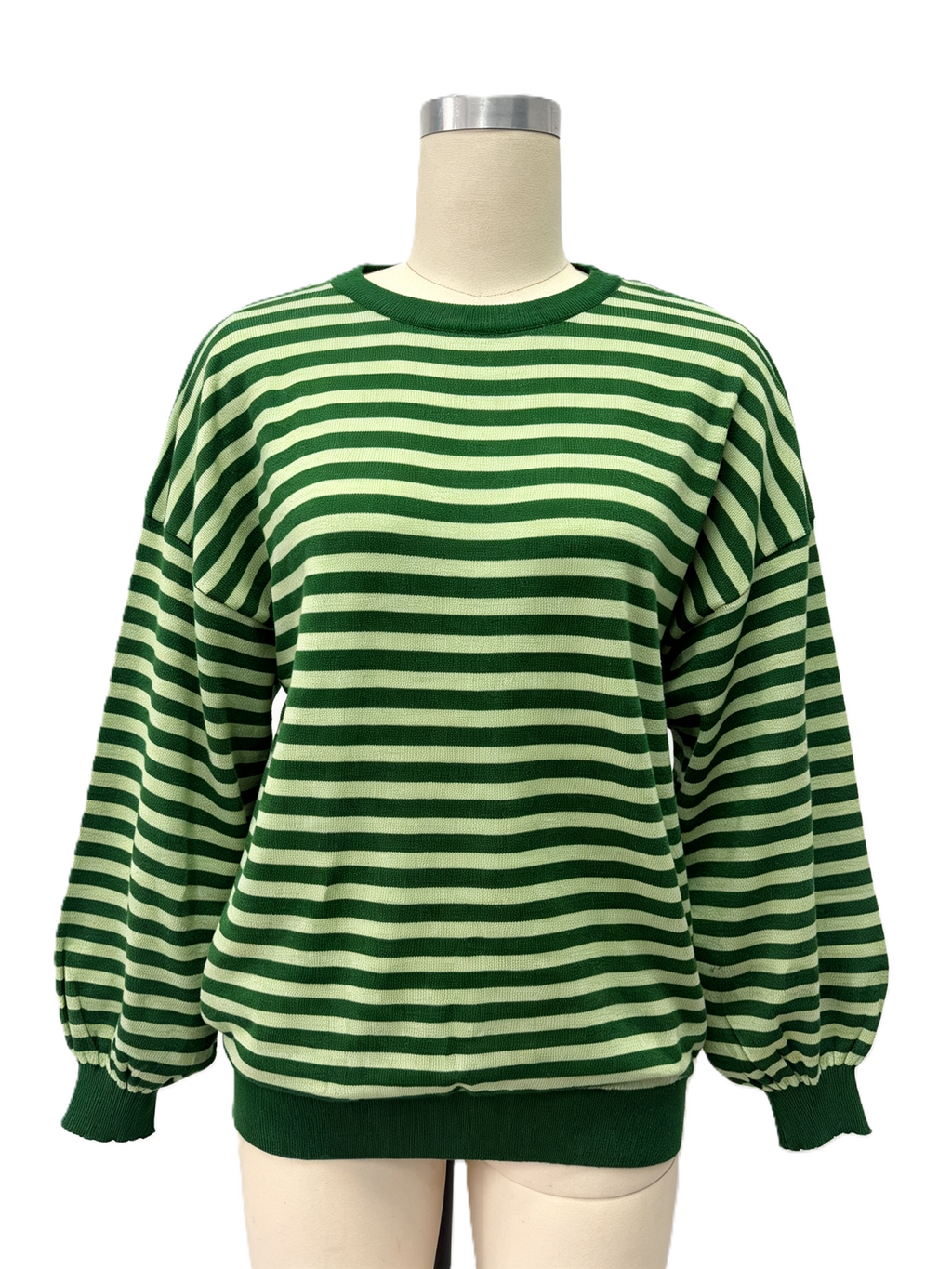 Striped Open Back Crewneck Knit Sweater - Green