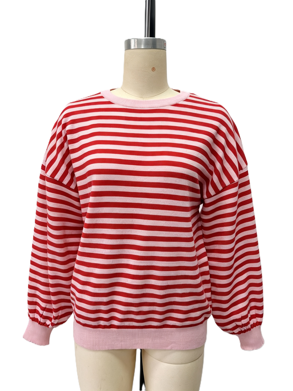 Striped Open Back Crewneck Knit Sweater - Pink - 1