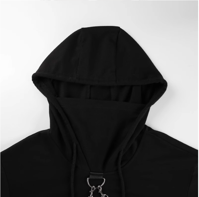 Chain Trim Super Cropped Bolero Hoodie - Black - 3