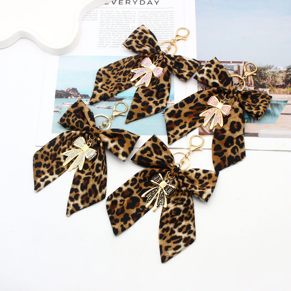 Oversized Leopard Bow Keychain with Sparkling Bow Drop - view 1