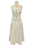 Pinstripe Button Vest And Maxi Skirt Set - Stripe