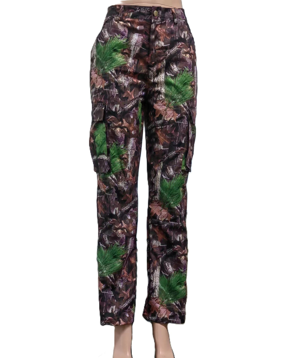 Forest Leaf Print Straight Cargo Pants - Colorful - 1