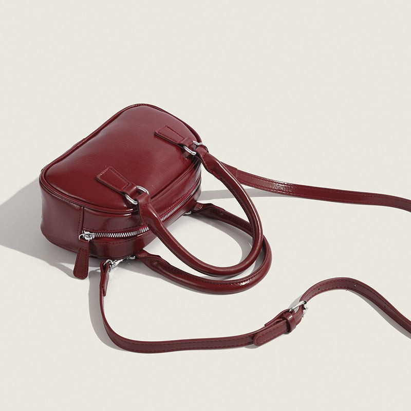 Glossy Mini Bowling Bag with Crossbody Strap