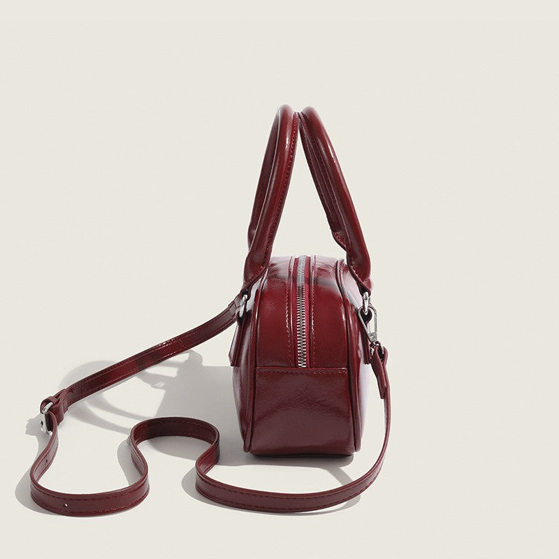 Glossy Mini Bowling Bag with Crossbody Strap