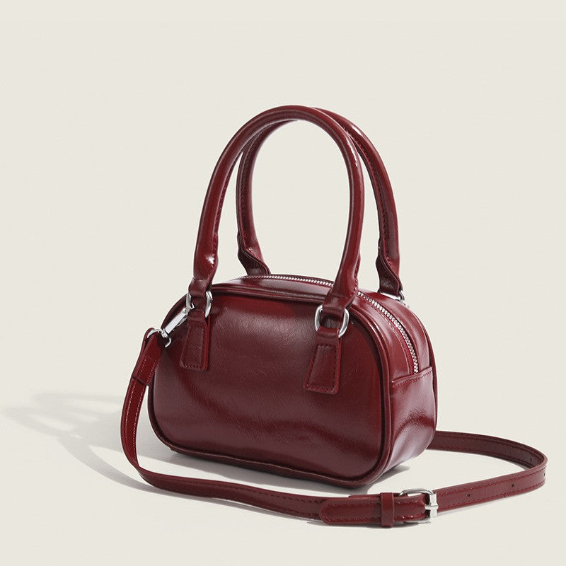 Glossy Mini Bowling Bag with Crossbody Strap