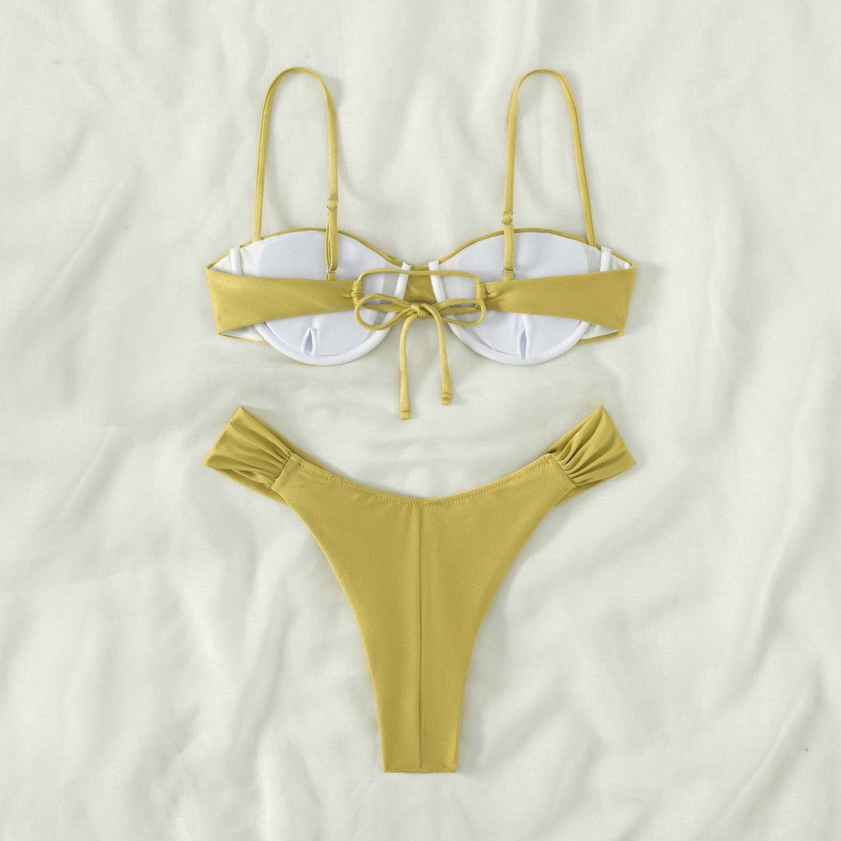 Shirred Cup Underwire Thong Bikini - Mustard - 2