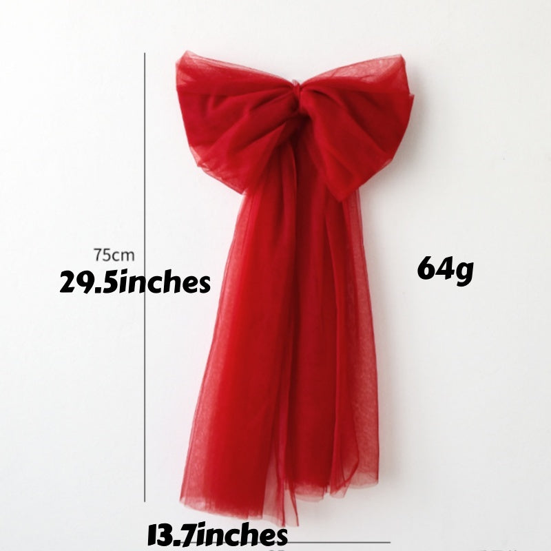 Large Tulle Bow Christmas Decor With Long Streamers - L_Burgundy