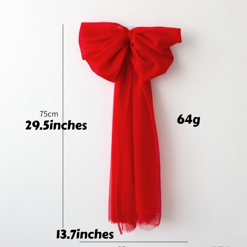 Large Tulle Bow Christmas Decor With Long Streamers - L_Red