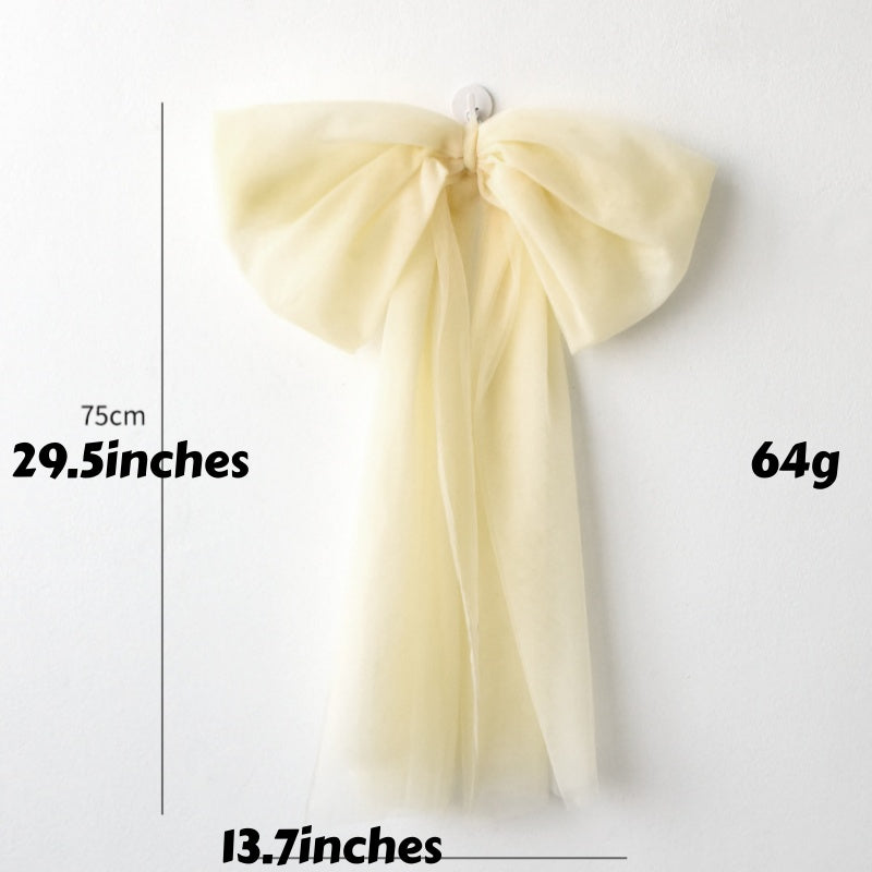 Large Tulle Bow Christmas Decor With Long Streamers - L_cream