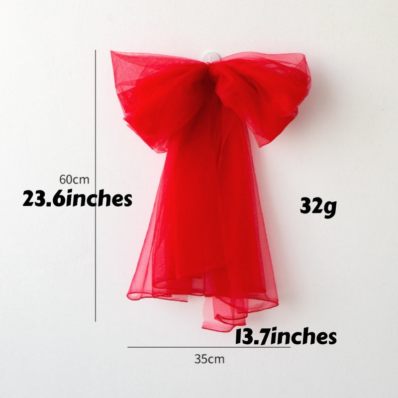 Large Tulle Bow Christmas Decor With Long Streamers - M_Red