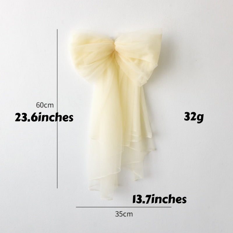 Large Tulle Bow Christmas Decor With Long Streamers - M_cream