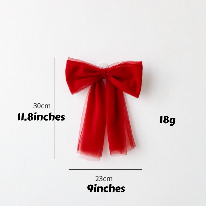 Large Tulle Bow Christmas Decor With Long Streamers - S_Burgundy