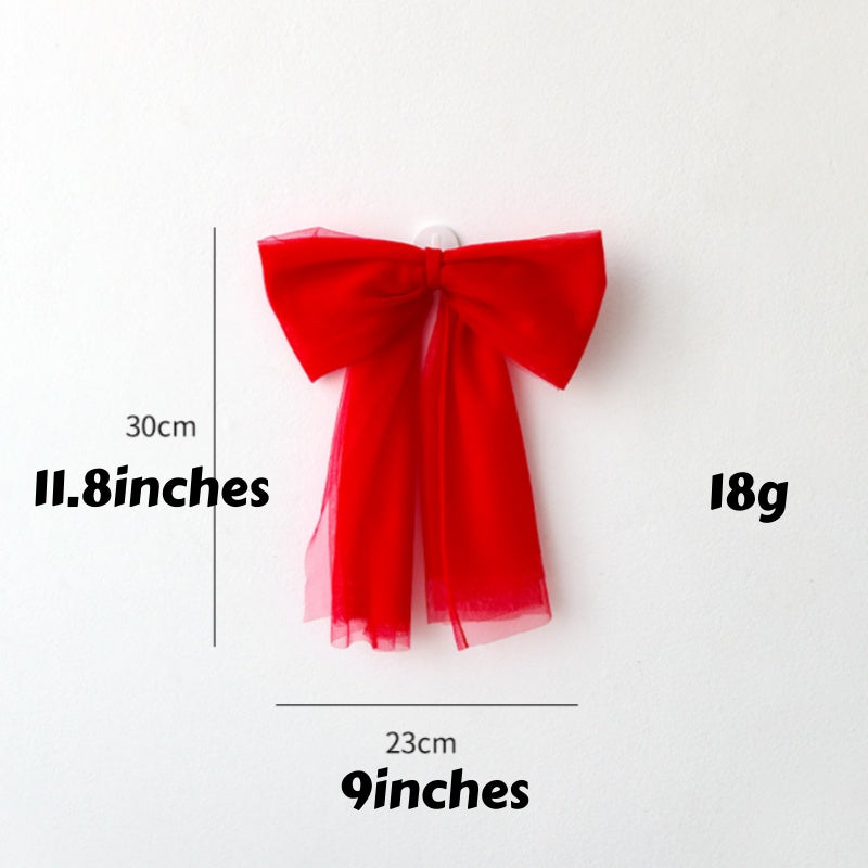 Large Tulle Bow Christmas Decor With Long Streamers - S_Red