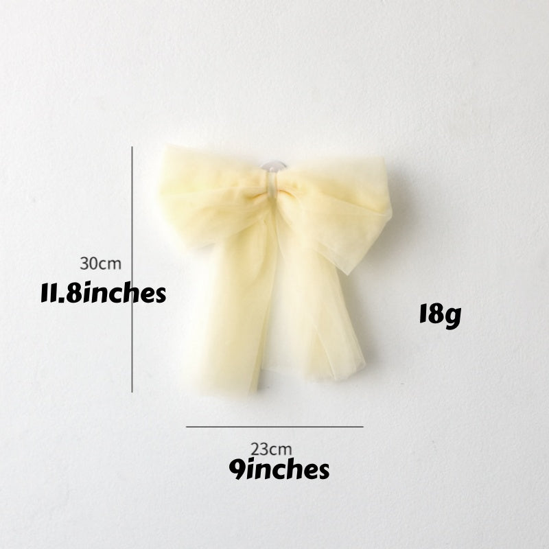Large Tulle Bow Christmas Decor With Long Streamers - S_cream