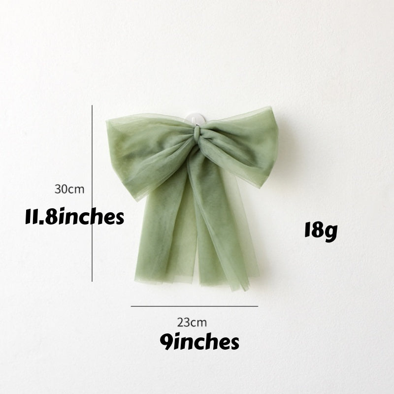 Large Tulle Bow Christmas Decor With Long Streamers - S_sage