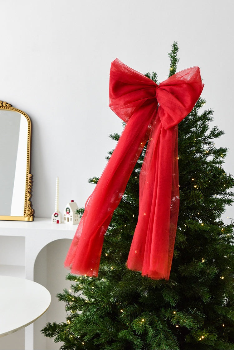 Large Tulle Bow Christmas Decor With Long Streamers