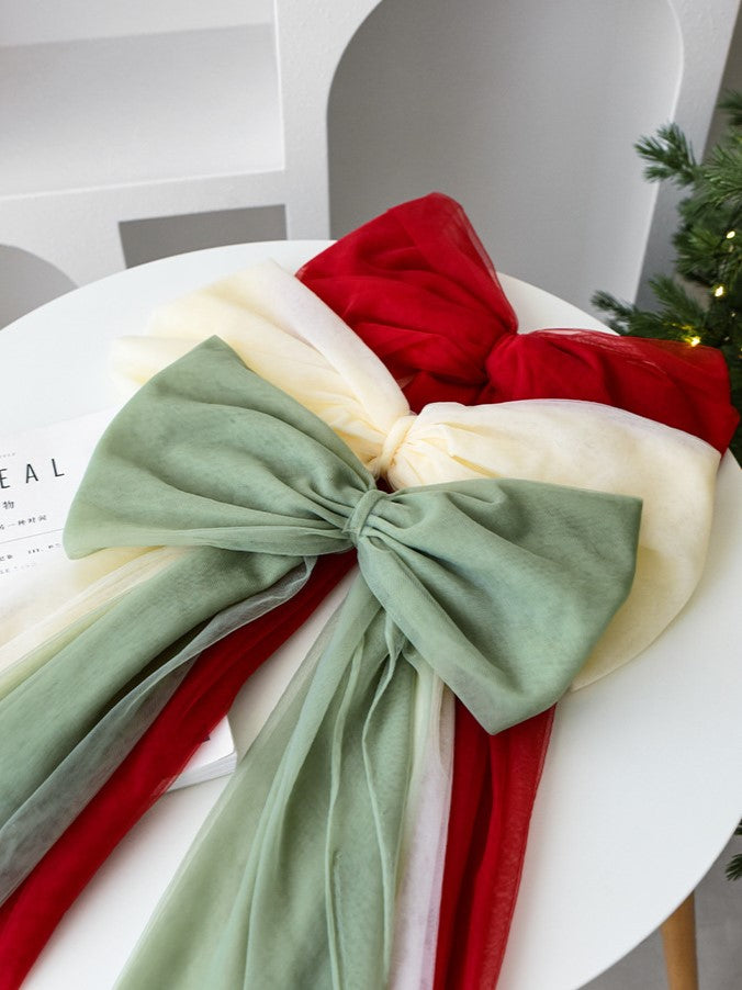 Large Tulle Bow Christmas Decor With Long Streamers - view 2