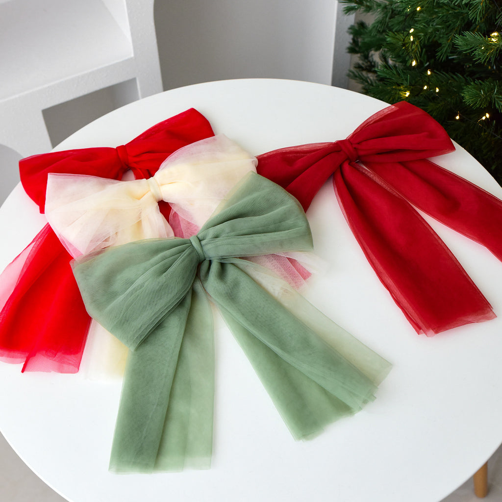 Large Tulle Bow Christmas Decor With Long Streamers - view 7