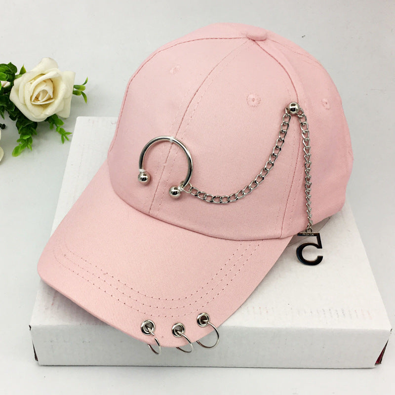 Chain and Ring Pierced Baseball Cap - Pink