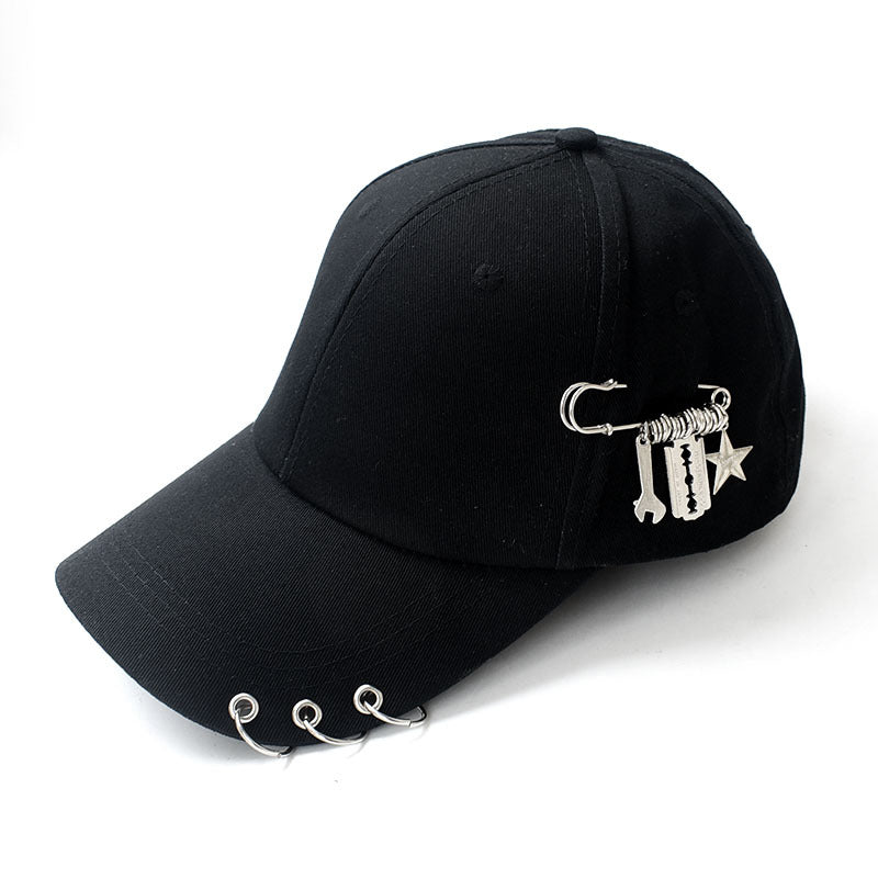 Chain and Ring Pierced Baseball Cap - Tool_Black