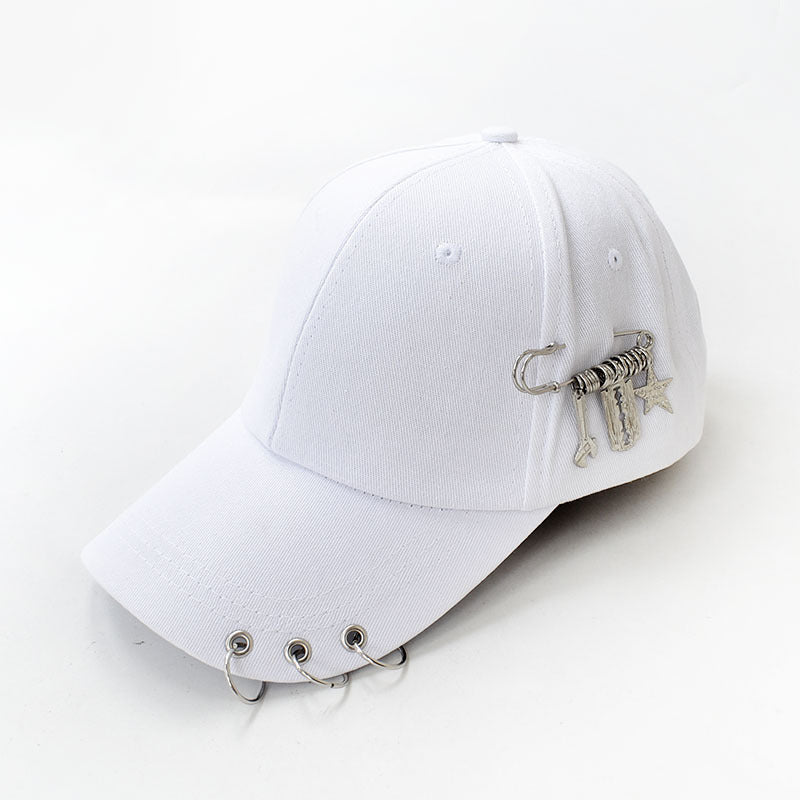 Chain and Ring Pierced Baseball Cap - Tool_White