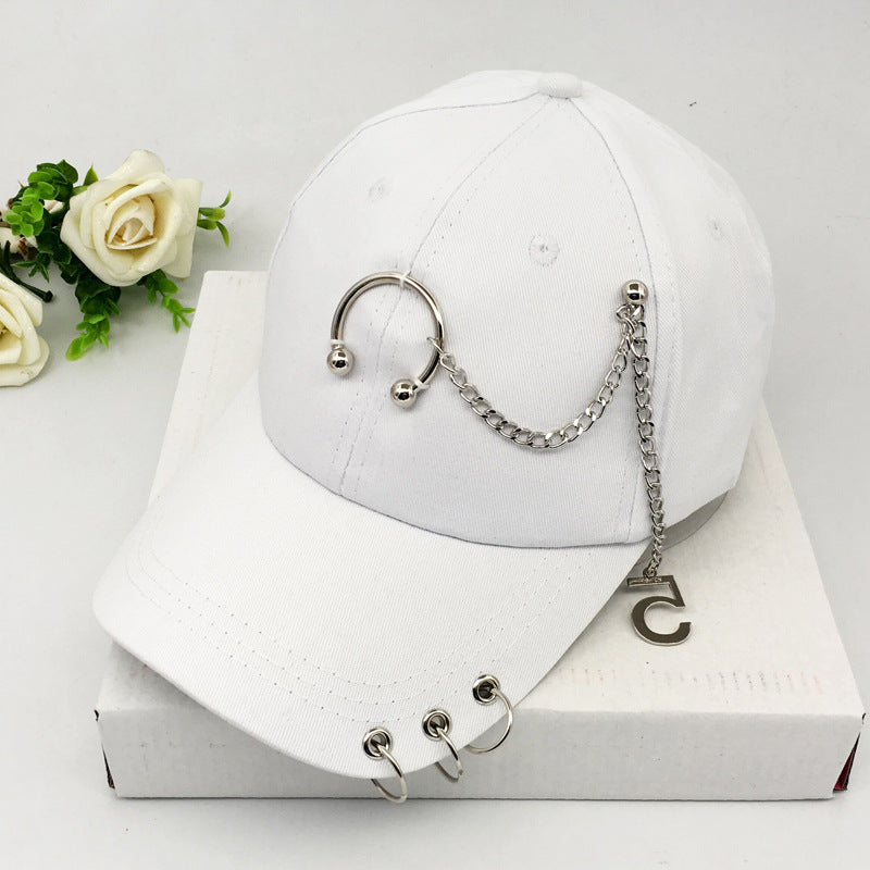 Chain and Ring Pierced Baseball Cap - White