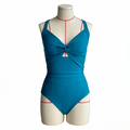 Twist Front Cutout One Piece Swimsuit - LakeBlue