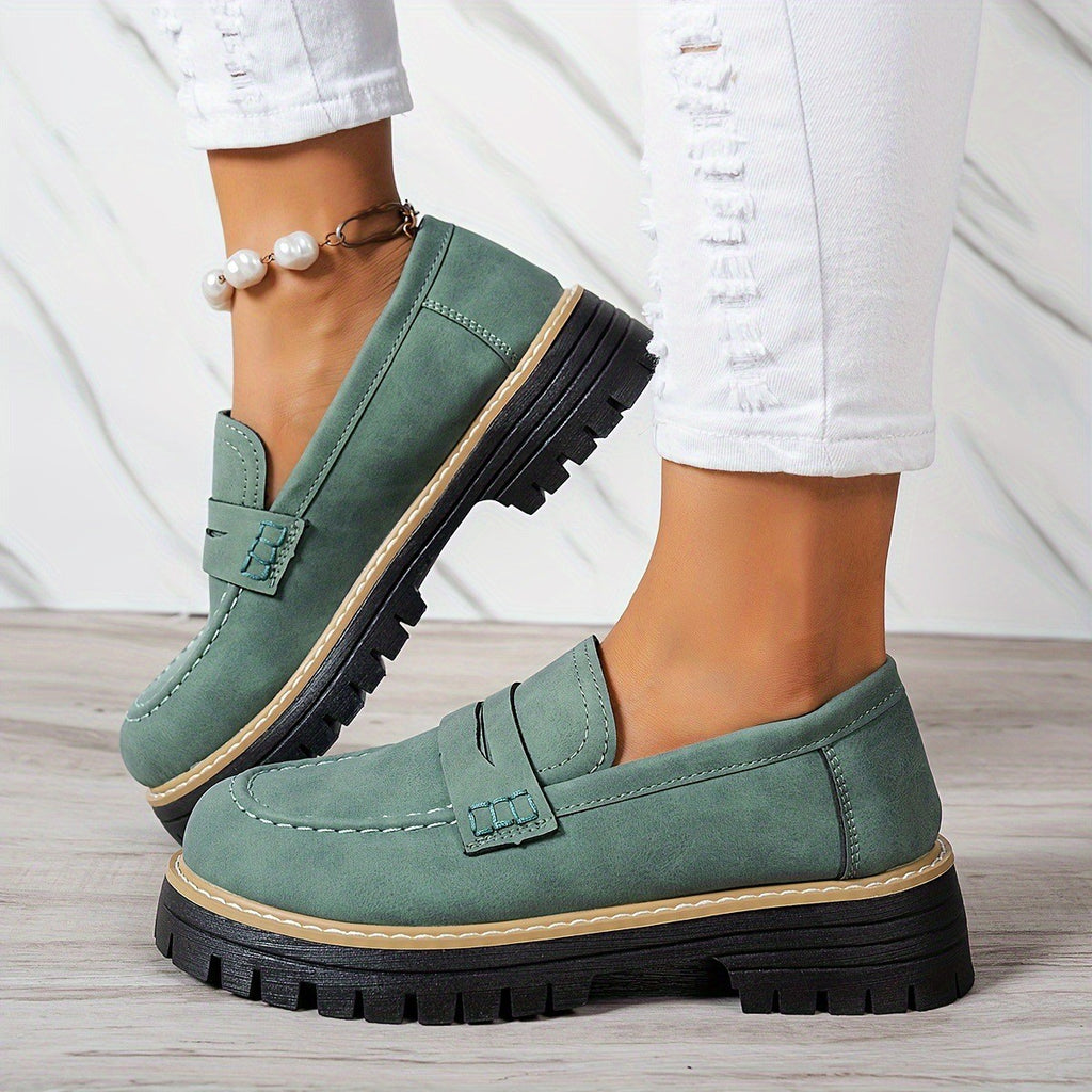 Contrast Stitch Faux Suede Lug Sole Penny Loafers