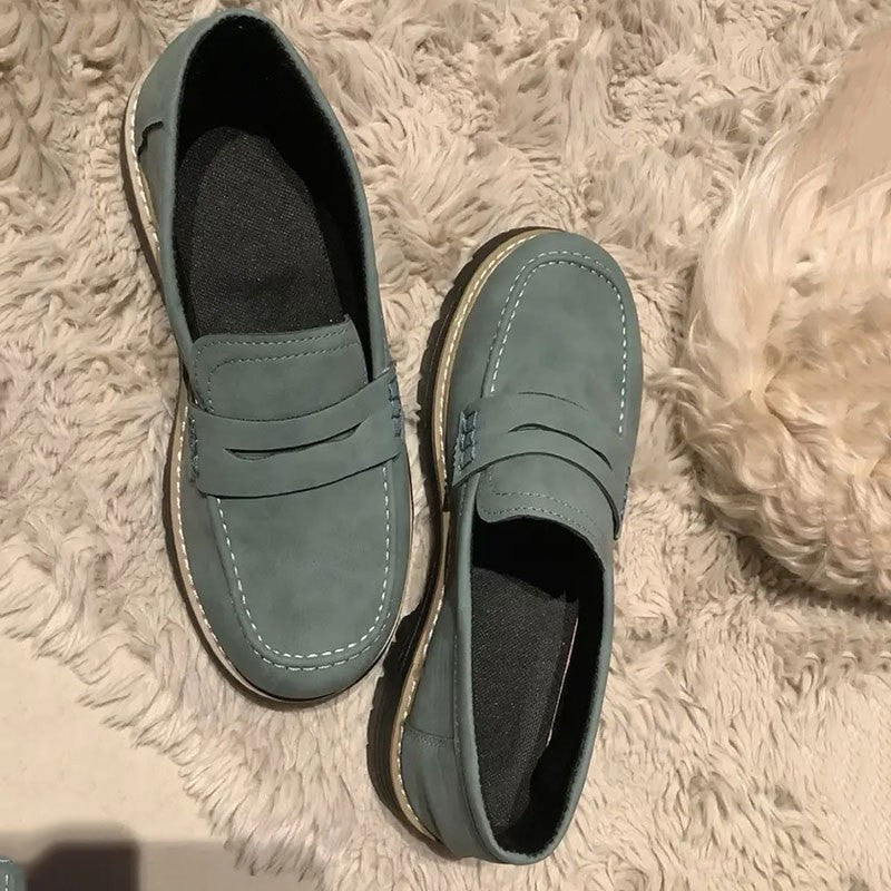 Contrast Stitch Faux Suede Lug Sole Penny Loafers