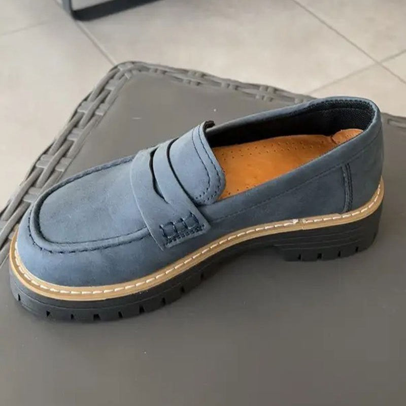 Contrast Stitch Faux Suede Lug Sole Penny Loafers