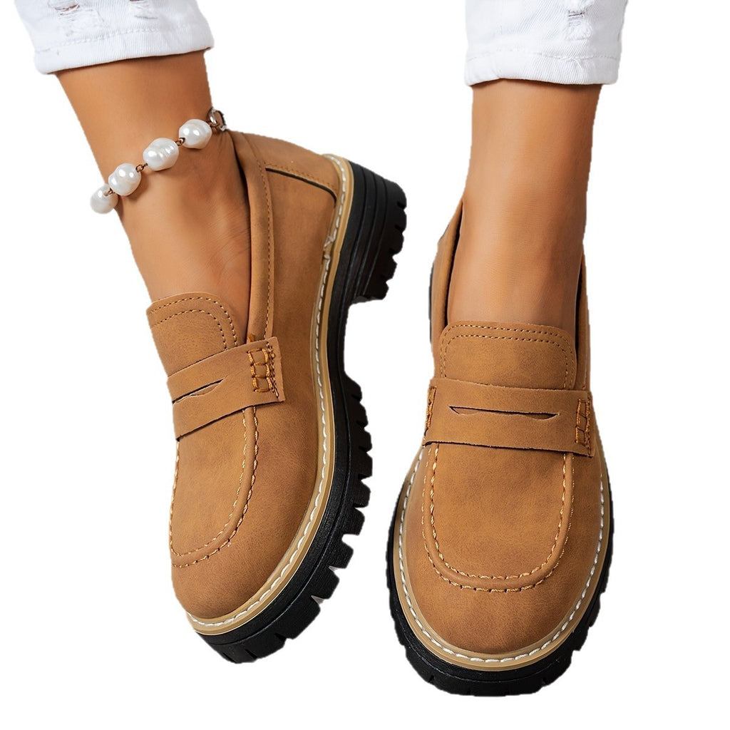 Contrast Stitch Faux Suede Lug Sole Penny Loafers