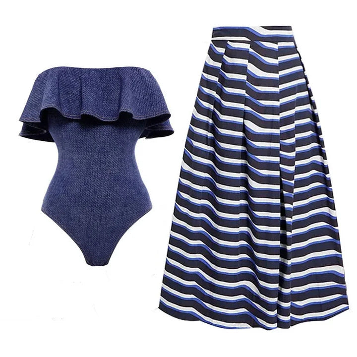 Ruffle Bandeau One Piece and Sarong - Set