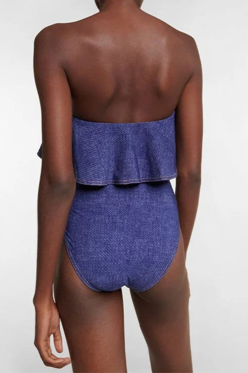 Ruffle Bandeau One Piece and Sarong - Swimsuit - 2