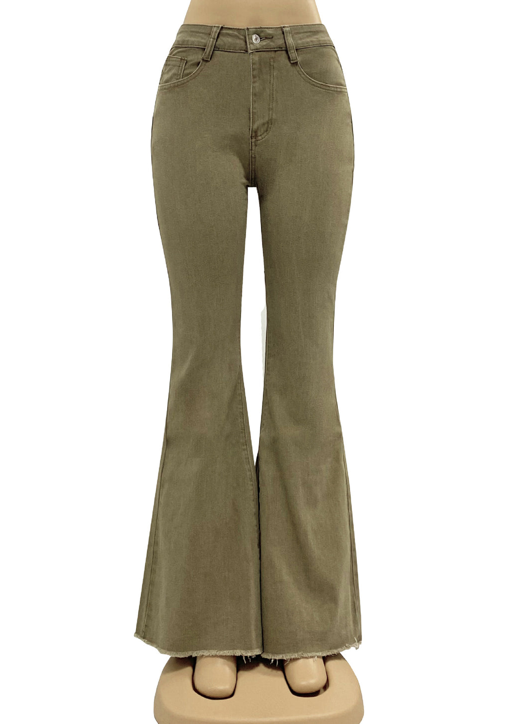 High Waist Vintage Slim Flare Jeans - Khakia - 1