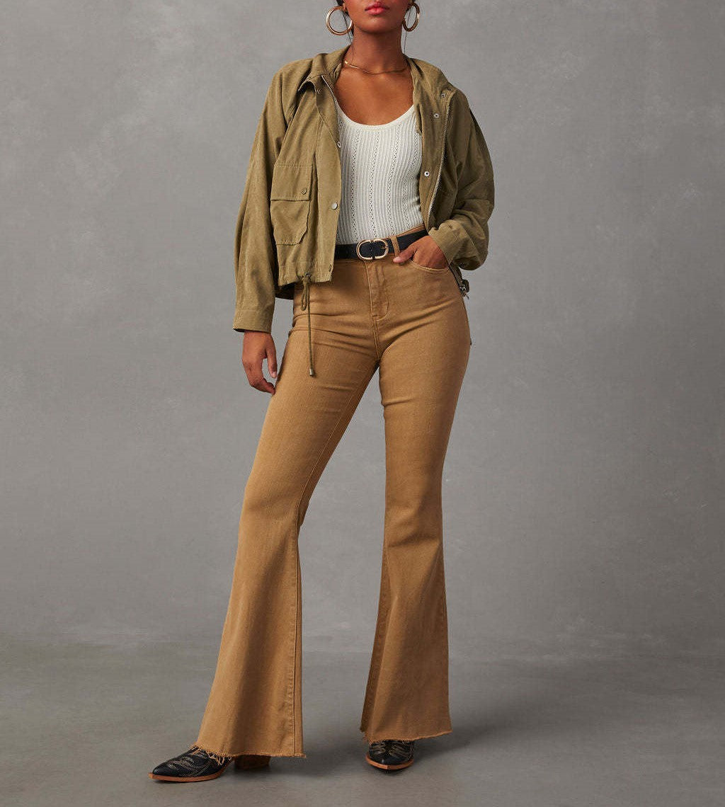 High Waist Vintage Slim Flare Jeans - Khakia - 2
