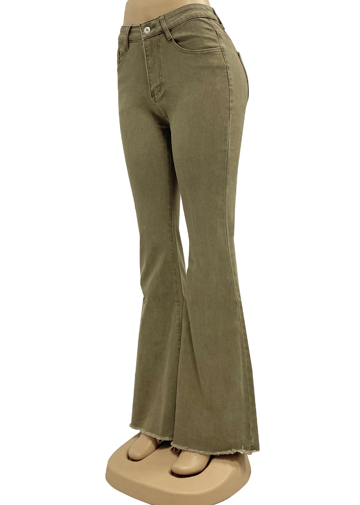 High Waist Vintage Slim Flare Jeans - Khakia - 3